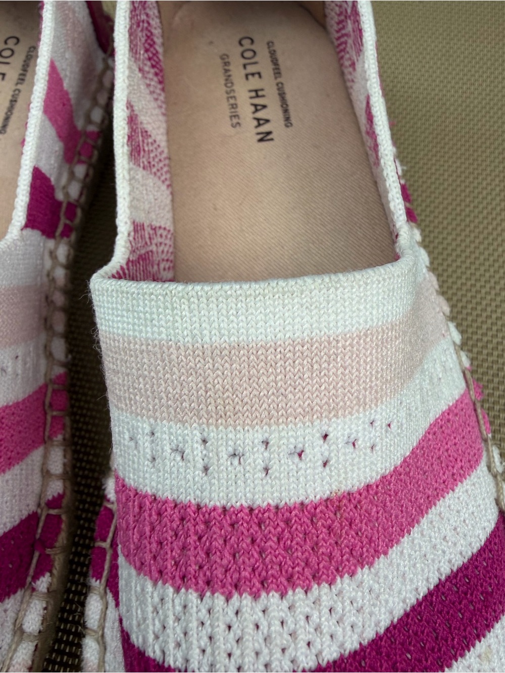 Cole Haan Cloudfeel Stitchlite Espadrille Flat Slip On Pink Stripe Size 7.5 - Picture 12 of 13
